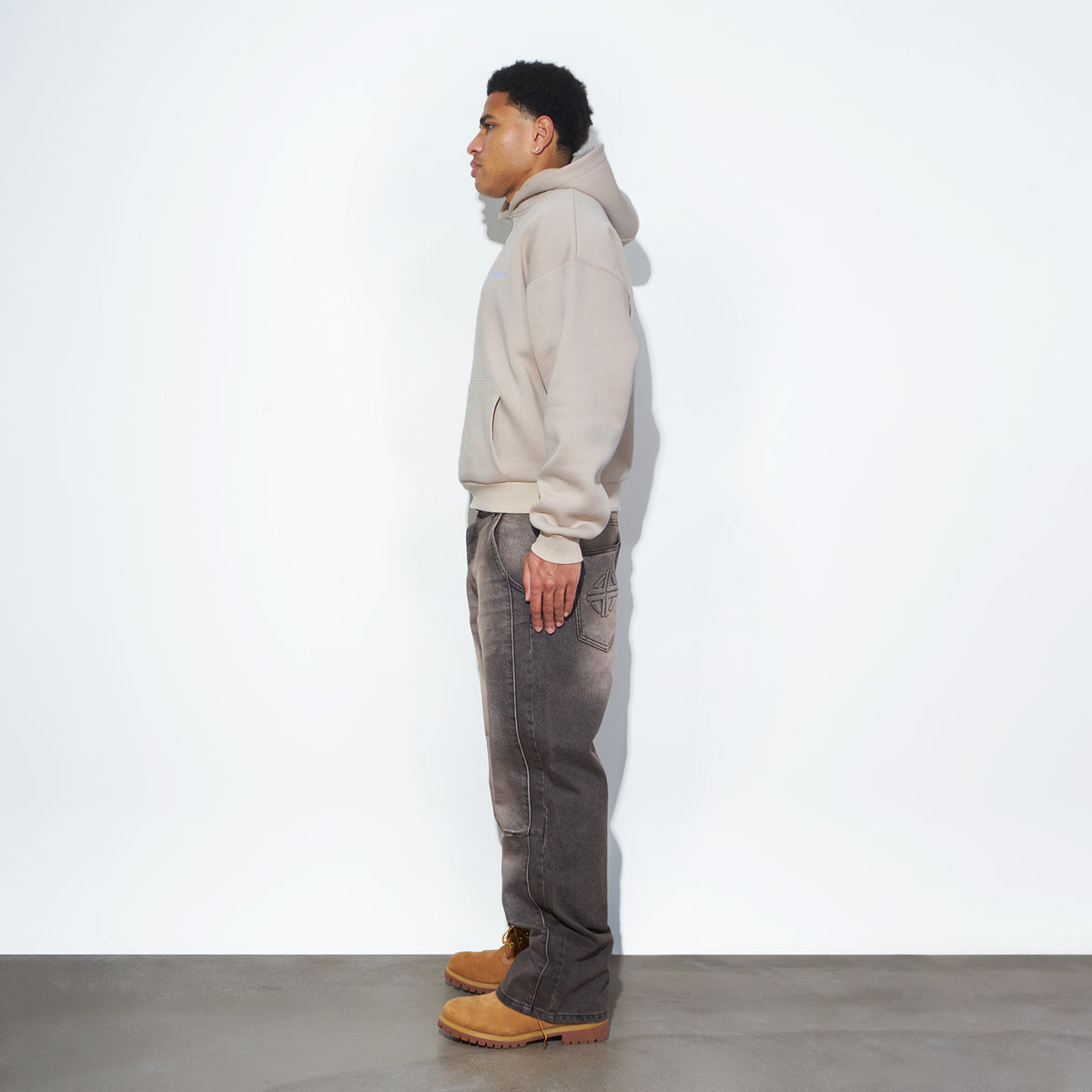 Star Denim Smoked Mocha on model, side view