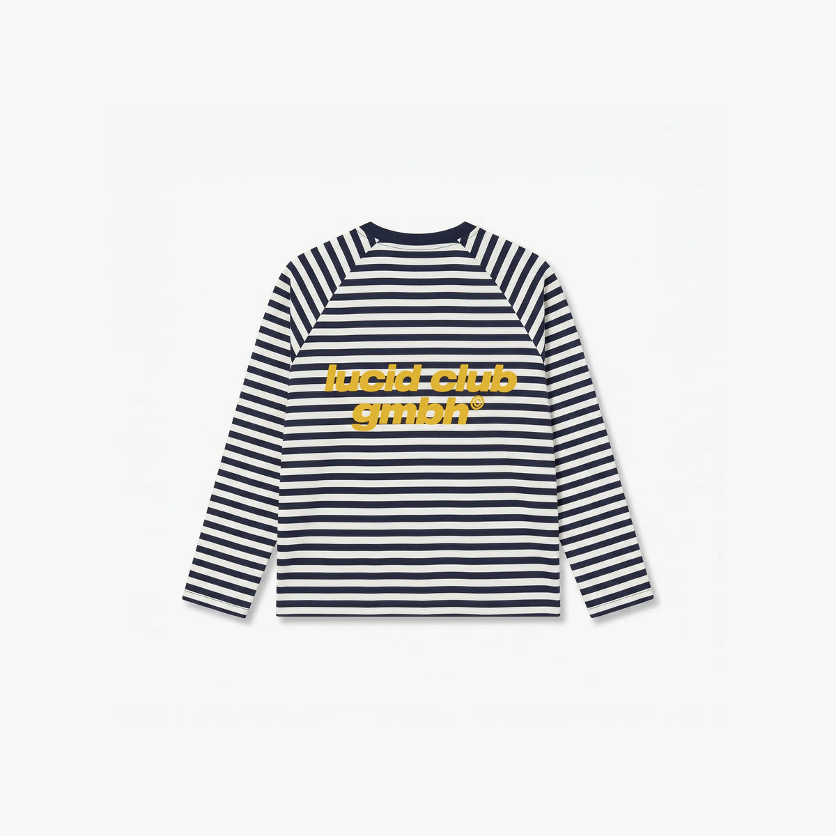 gmbh Longsleeve, navy and white stripes, back view flat lay with back print