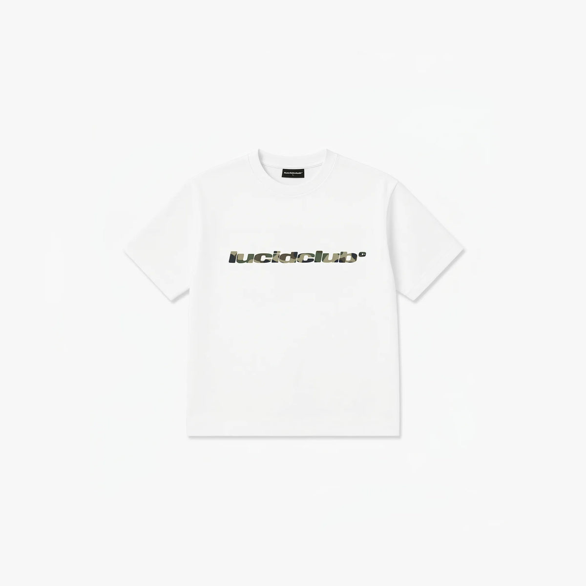 Camo Logo T-Shirt White with camo logo, front view flat lay