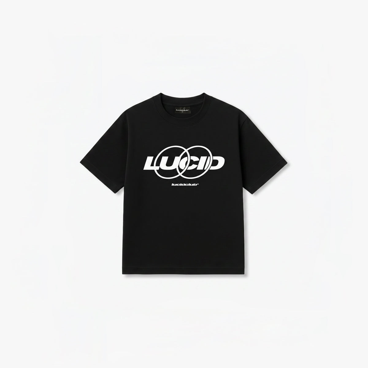 Circle T-Shirt Black with logo print, front view flat lay