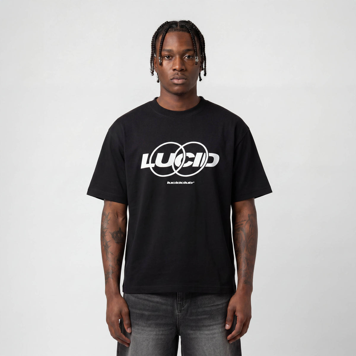 Circle T-Shirt Black on model, front view