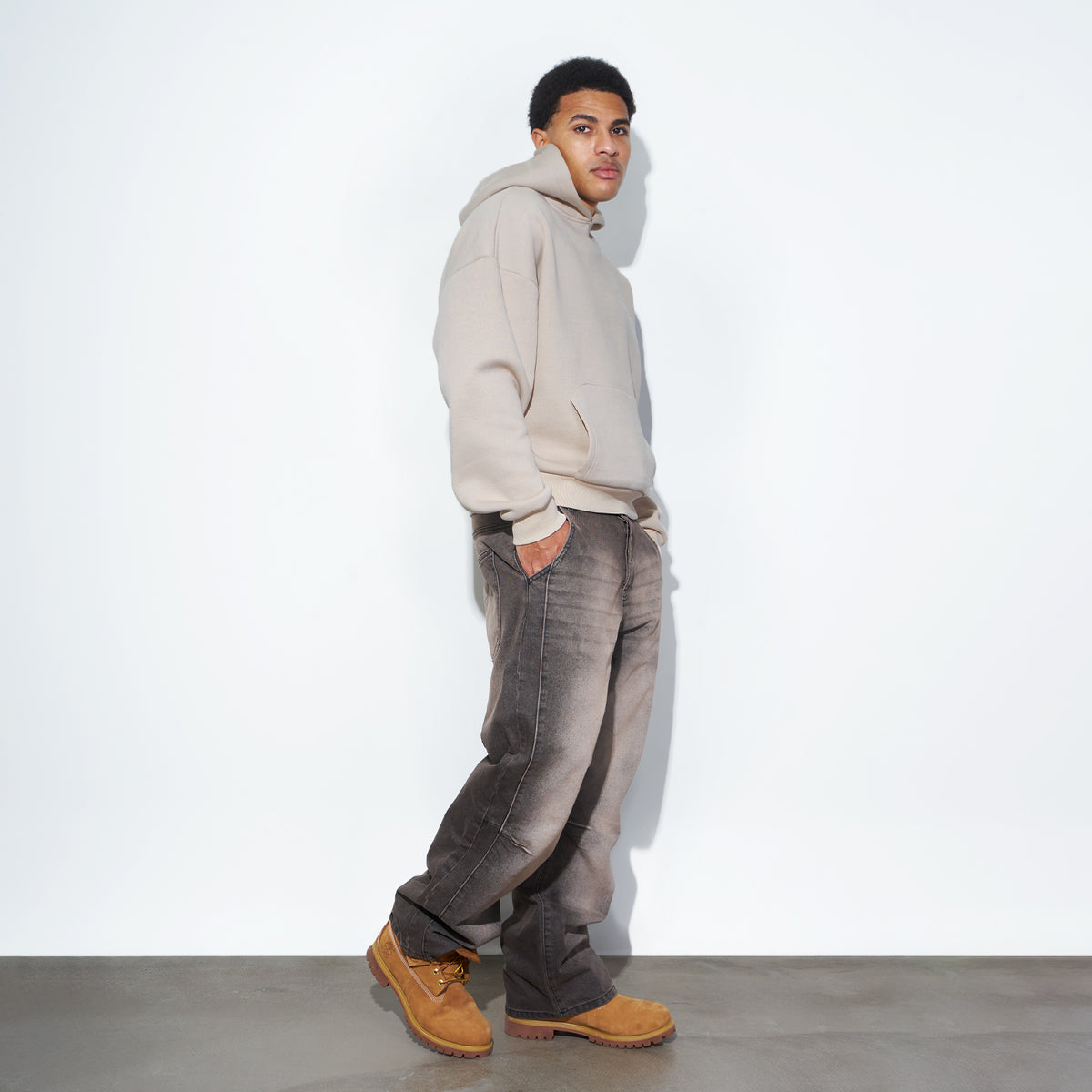 Star Denim Smoked Mocha on model, walking pose