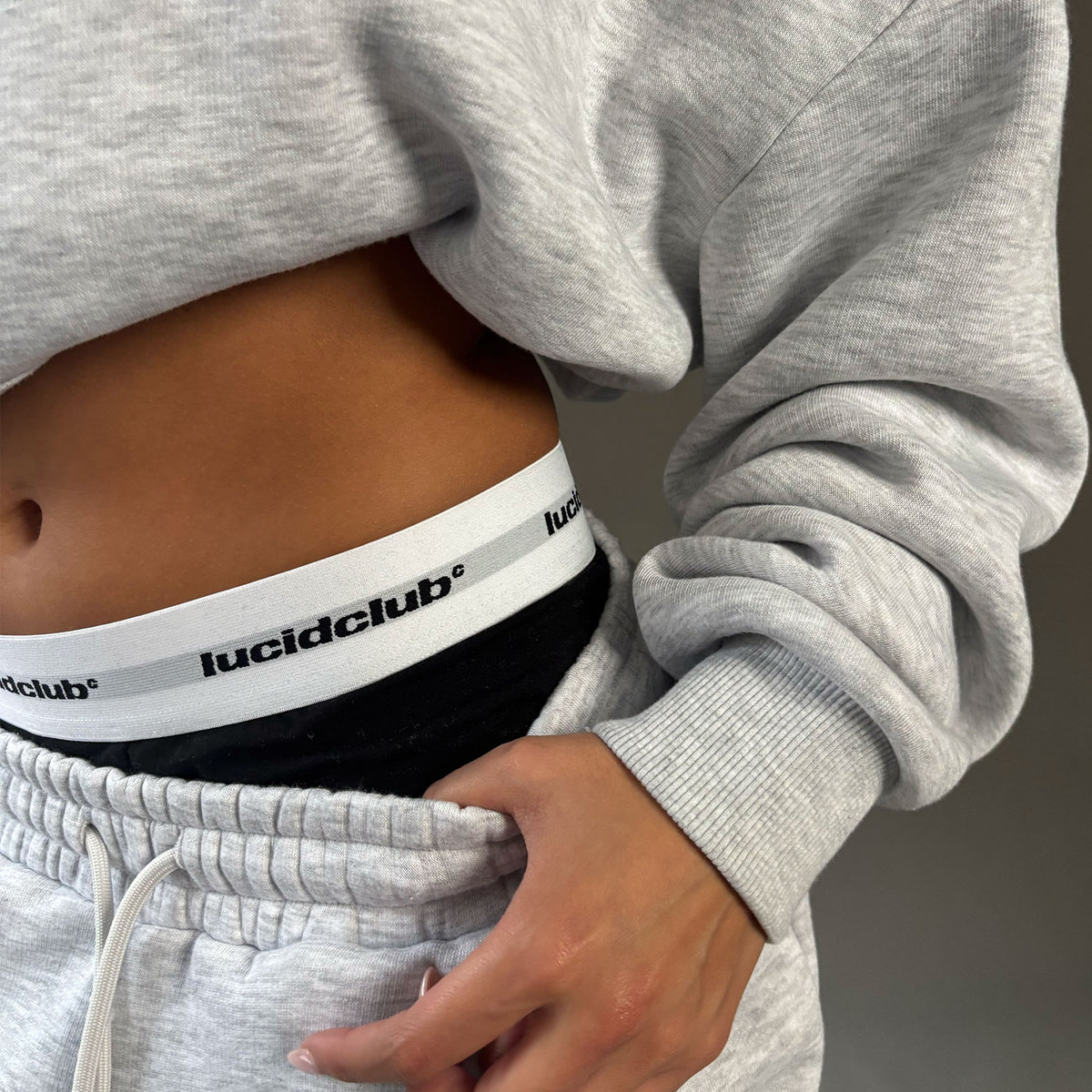 Logo Boxer Shorts, detail of the logo waistband under grey sweatpants