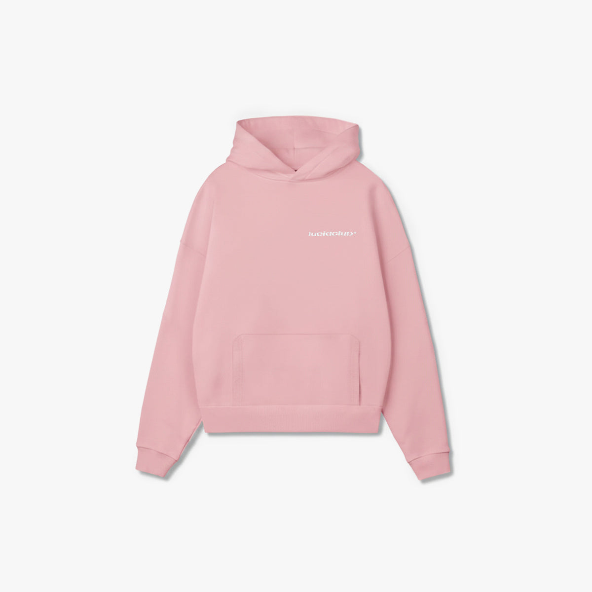 Cozy Hoodie Pink in Pink mit Logo-Stick, Vorderansicht liegend