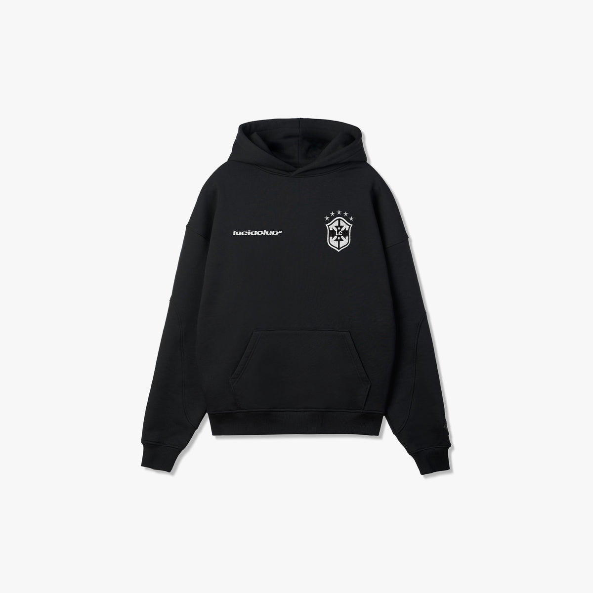 Brazil Hoodie Black with two embroidered logos, front view flat lay