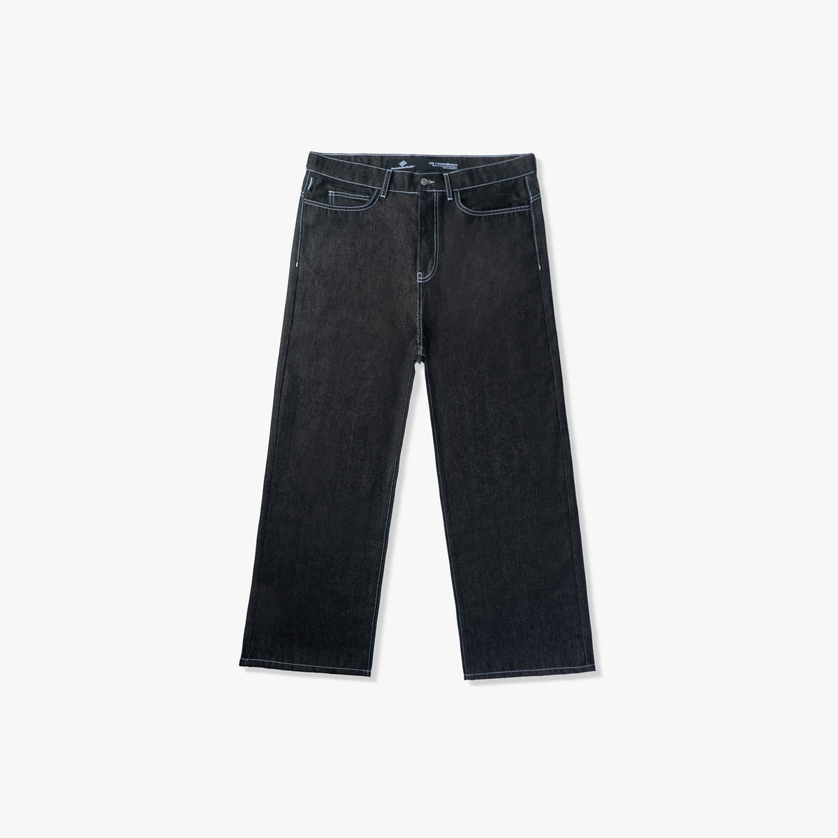 Star Denim Raw Black, schwarze Raw Denim Jeans, Vorderansicht liegend