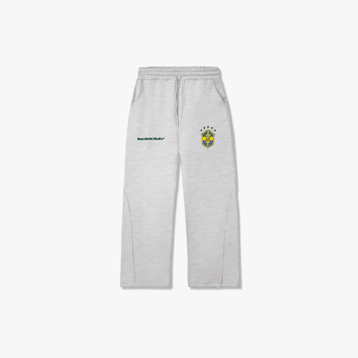 Brazil Sweatpants Melange Grey with embroidered logos, front view flat lay