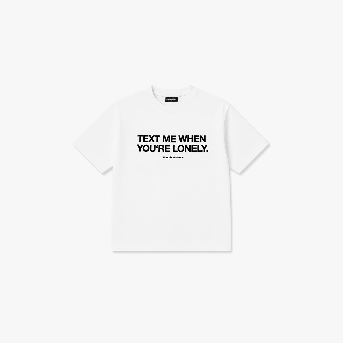 Text Me T-Shirt White, white tee with print, front view flat lay
