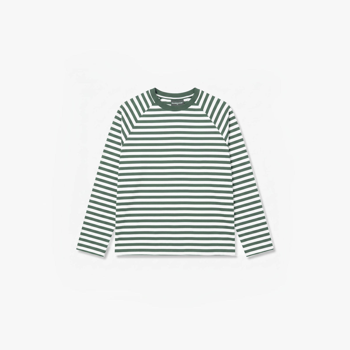 F&F gmbh Longsleeve, green and white stripes, front view flat lay